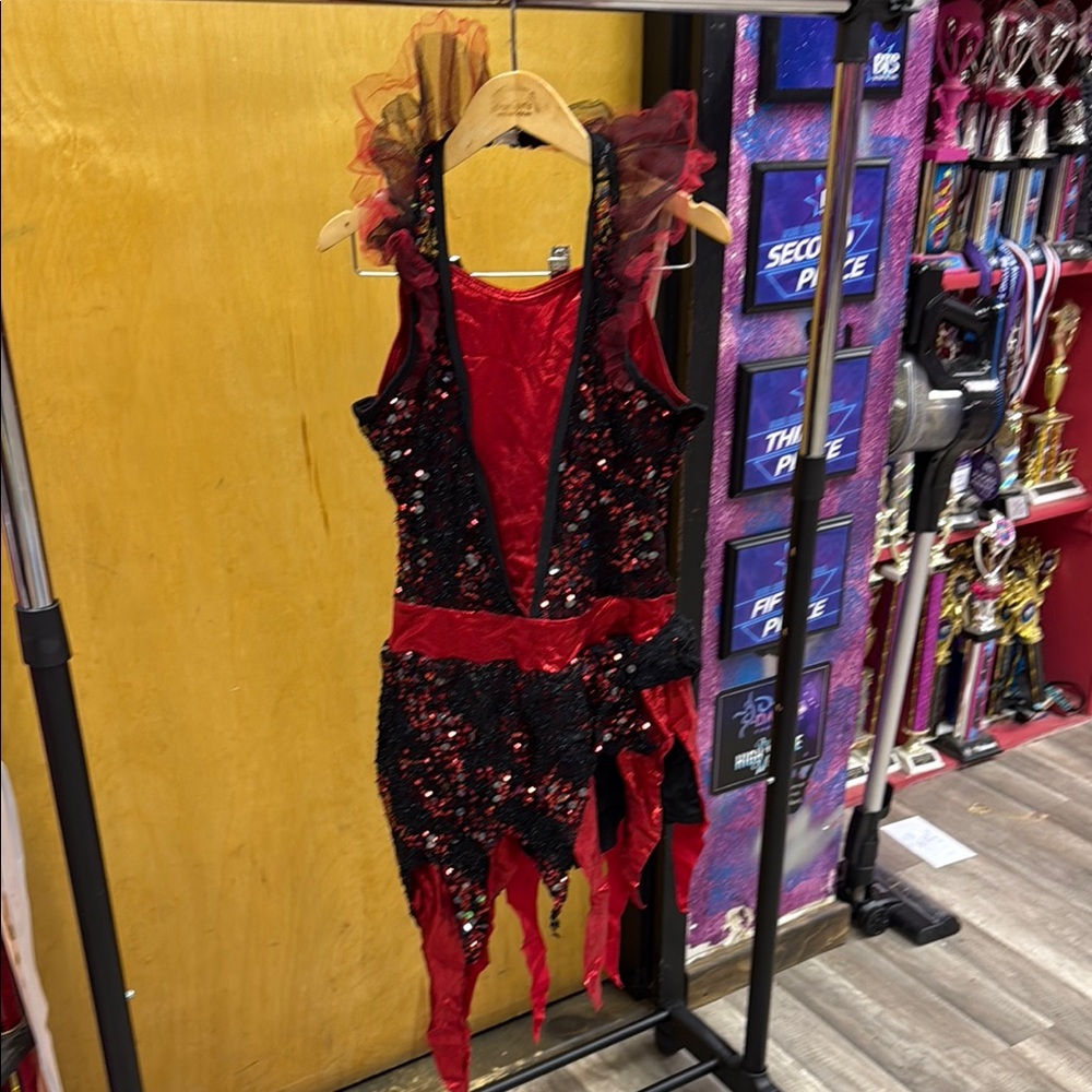 Red and Black Dance Costume with Sparkly Accents
